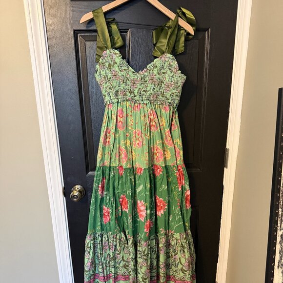 Free People Dresses & Skirts - NWOT Free People Oversized Maxi Dress Floral Green Pink Lace Straps Medium